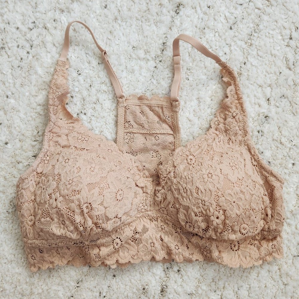 Aerie American Eagle Nude Lace Padded Racerback Bralette Small
